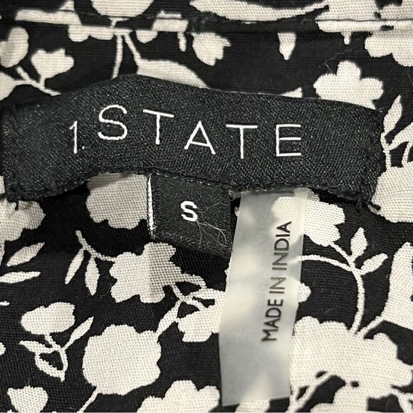 1. State Cotton Floral Puffed Sleeve Dress Black White Cottagecore Prairie - Picture 12 of 15